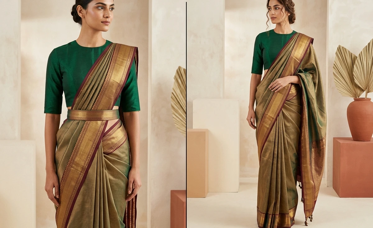 Editorial Saree Draping Techniques for a Slim Midsection by Shri Geeta Sarees