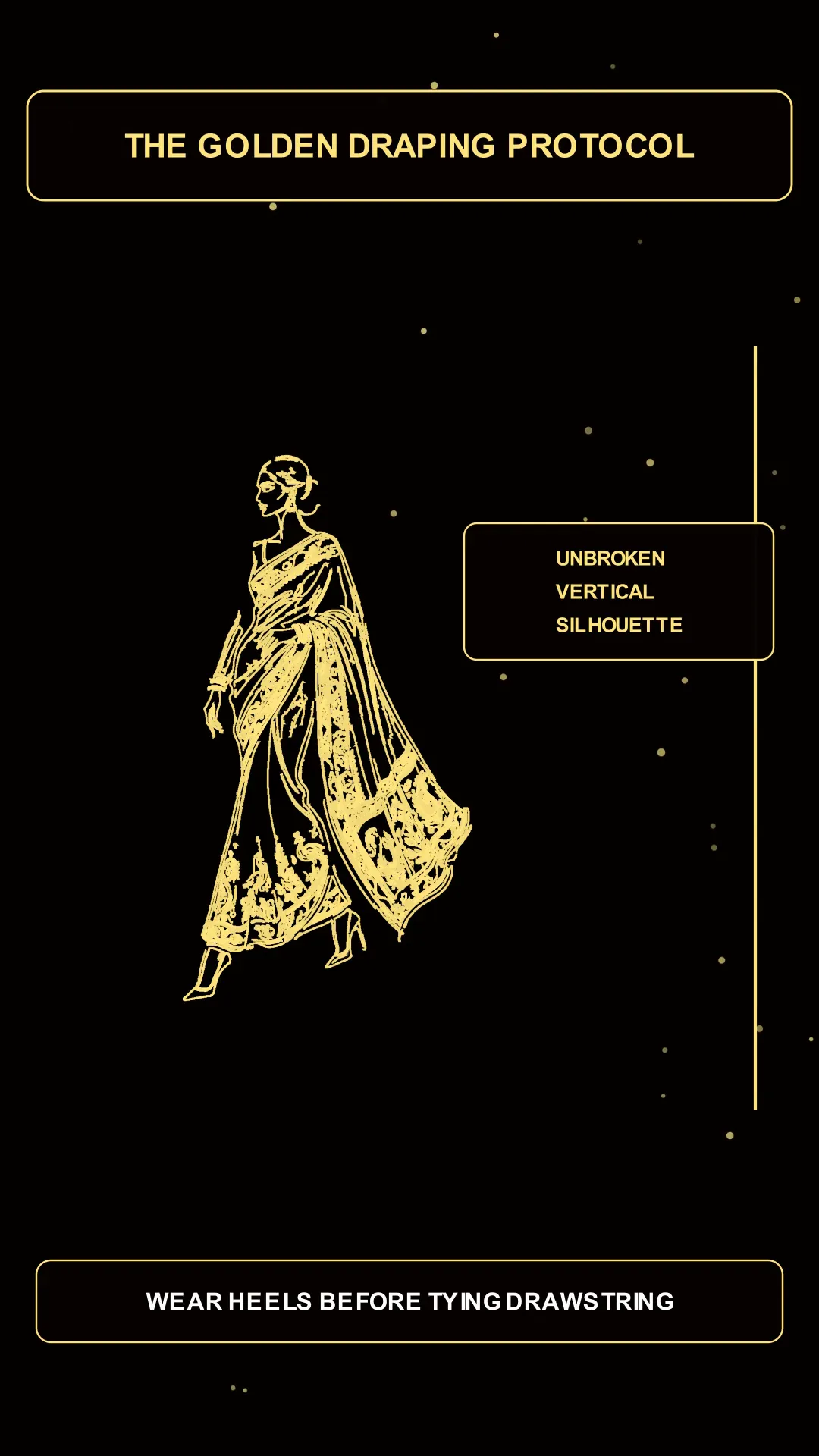 Unbroken 10-Foot Statuesque Silhouette achieved through the Heels-First Saree Protocol