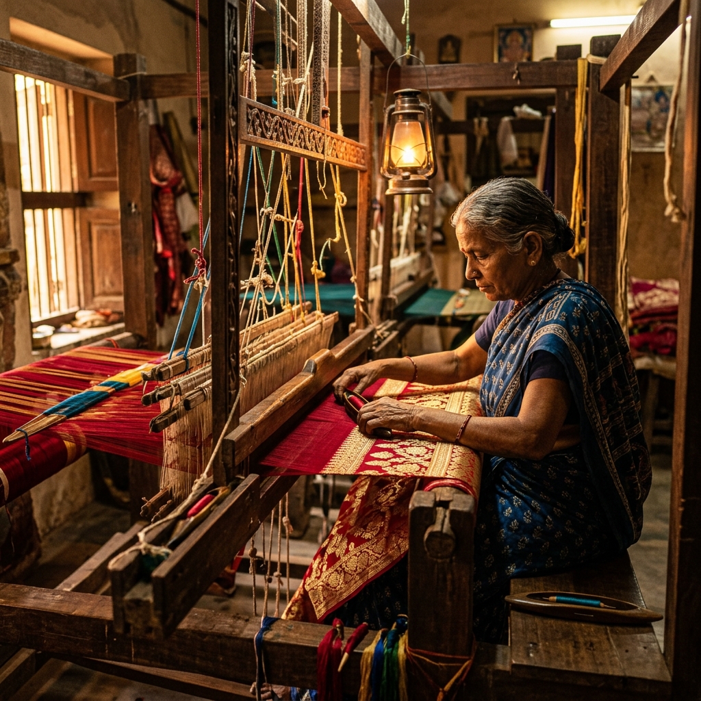 Traditional Handloom Weaving a Banarsi Silk Saree