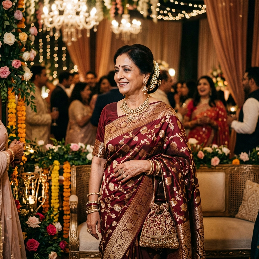 Elegant Mother of the Bride in Deep Maroon Banarasi