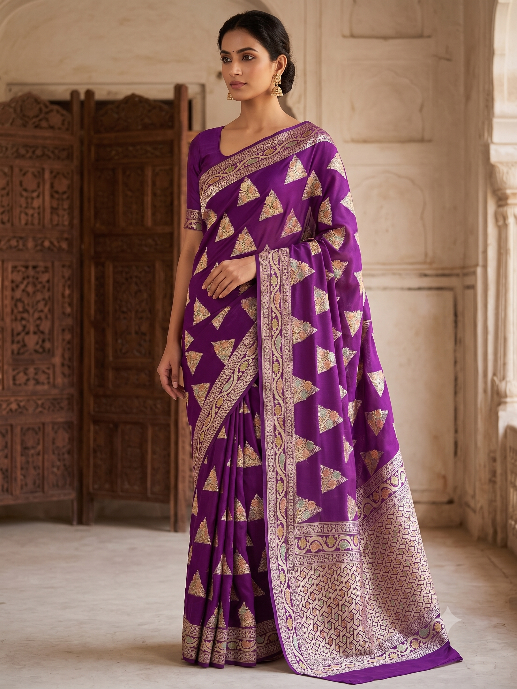 Pure Handwoven Khaddi Chiffon Saree - Look 1 - khaddi chiffon Banarasi Silk Saree | Shri Geeta Sarees