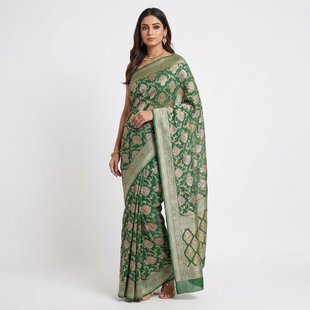 Pure Handwoven Khaddi Chiffon Saree - Look 3 - khaddi chiffon Banarasi Silk Saree | Shri Geeta Sarees