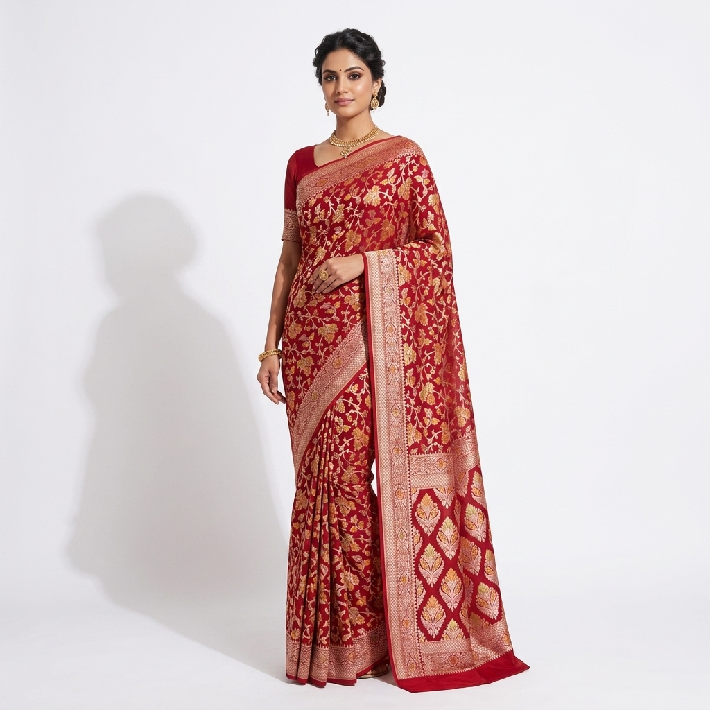 Pure Handwoven Khaddi Chiffon Saree - Look 4 - khaddi chiffon Banarasi Silk Saree | Shri Geeta Sarees