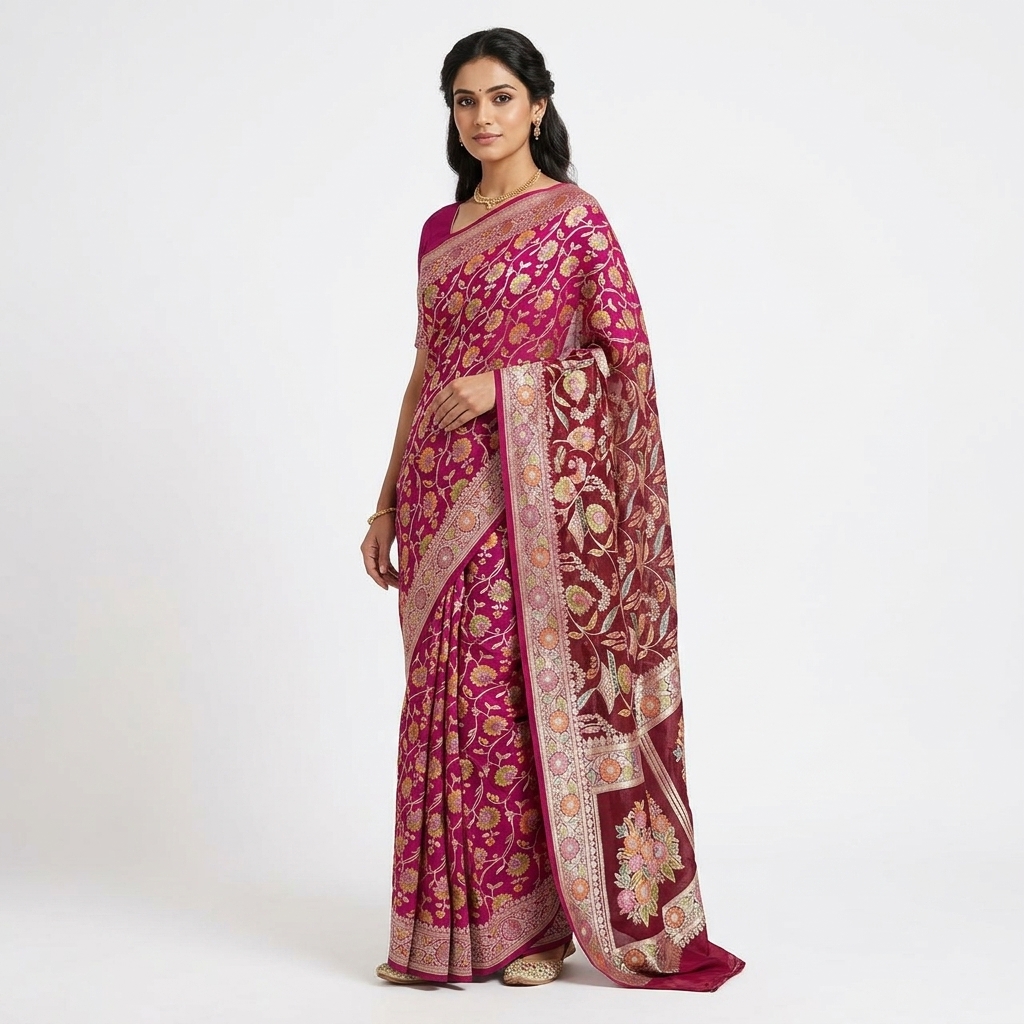 Pure Handwoven Khaddi Chiffon Saree - Look 6 - khaddi chiffon Banarasi Silk Saree | Shri Geeta Sarees