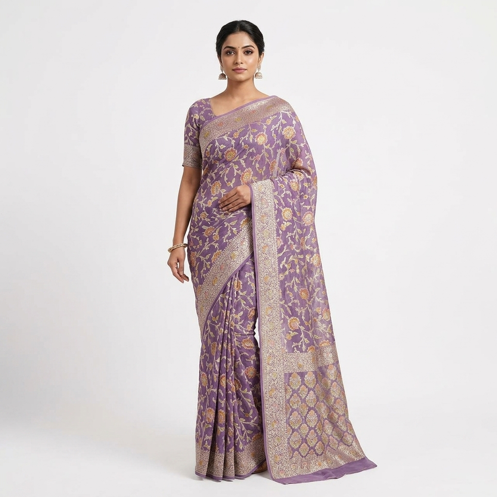 Pure Handwoven Khaddi Chiffon Saree - Look 8 - khaddi chiffon Banarasi Silk Saree | Shri Geeta Sarees
