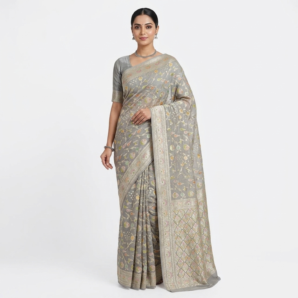 Pure Handwoven Khaddi Chiffon Saree - Look 9 - khaddi chiffon Banarasi Silk Saree | Shri Geeta Sarees