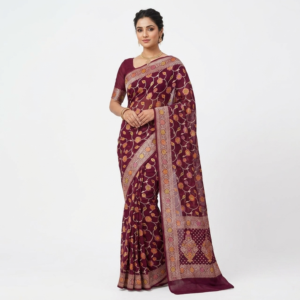 Pure Handwoven Khaddi Chiffon Saree - Look 11 - khaddi chiffon Banarasi Silk Saree | Shri Geeta Sarees