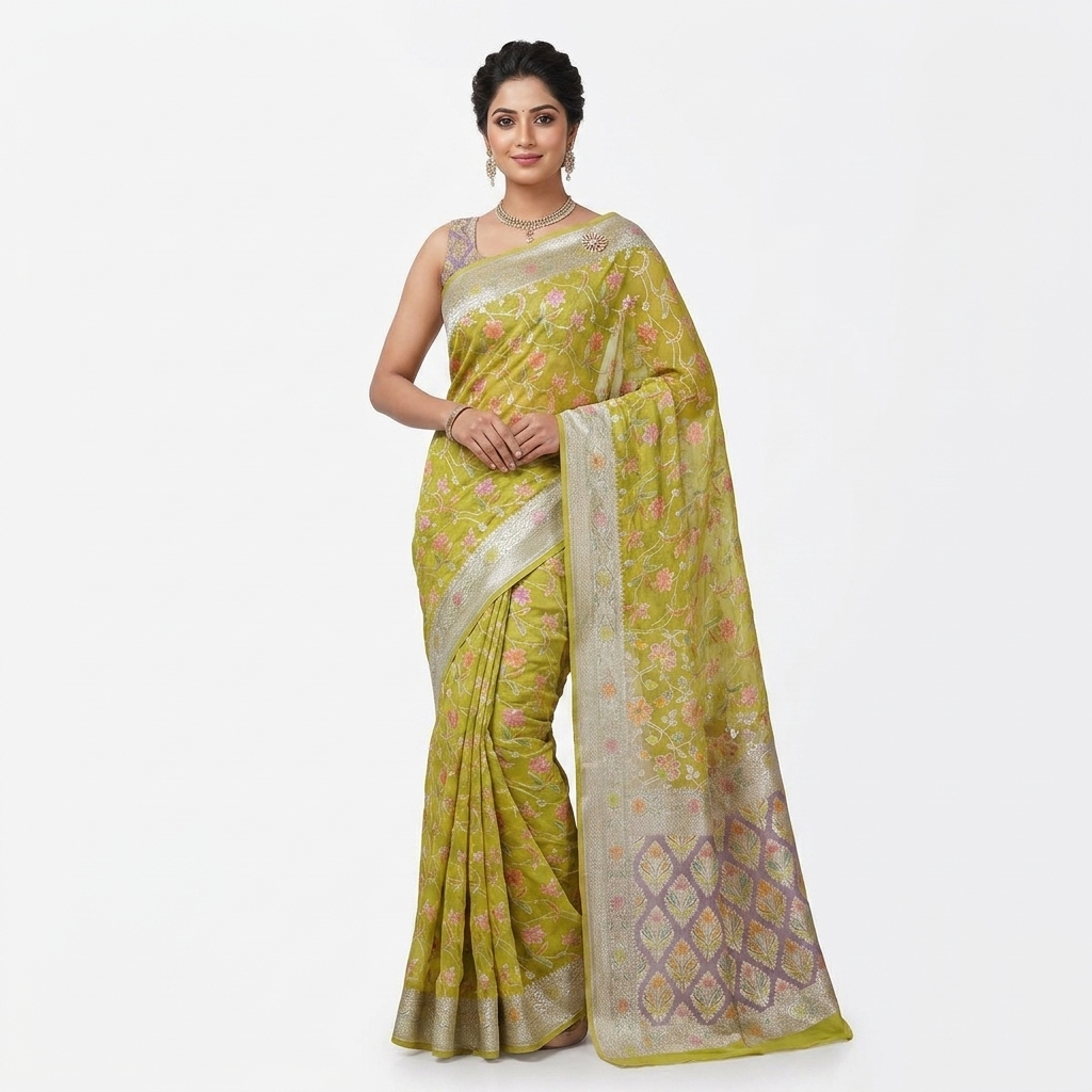 Pure Handwoven Khaddi Chiffon Saree - Look 12 - khaddi chiffon Banarasi Silk Saree | Shri Geeta Sarees