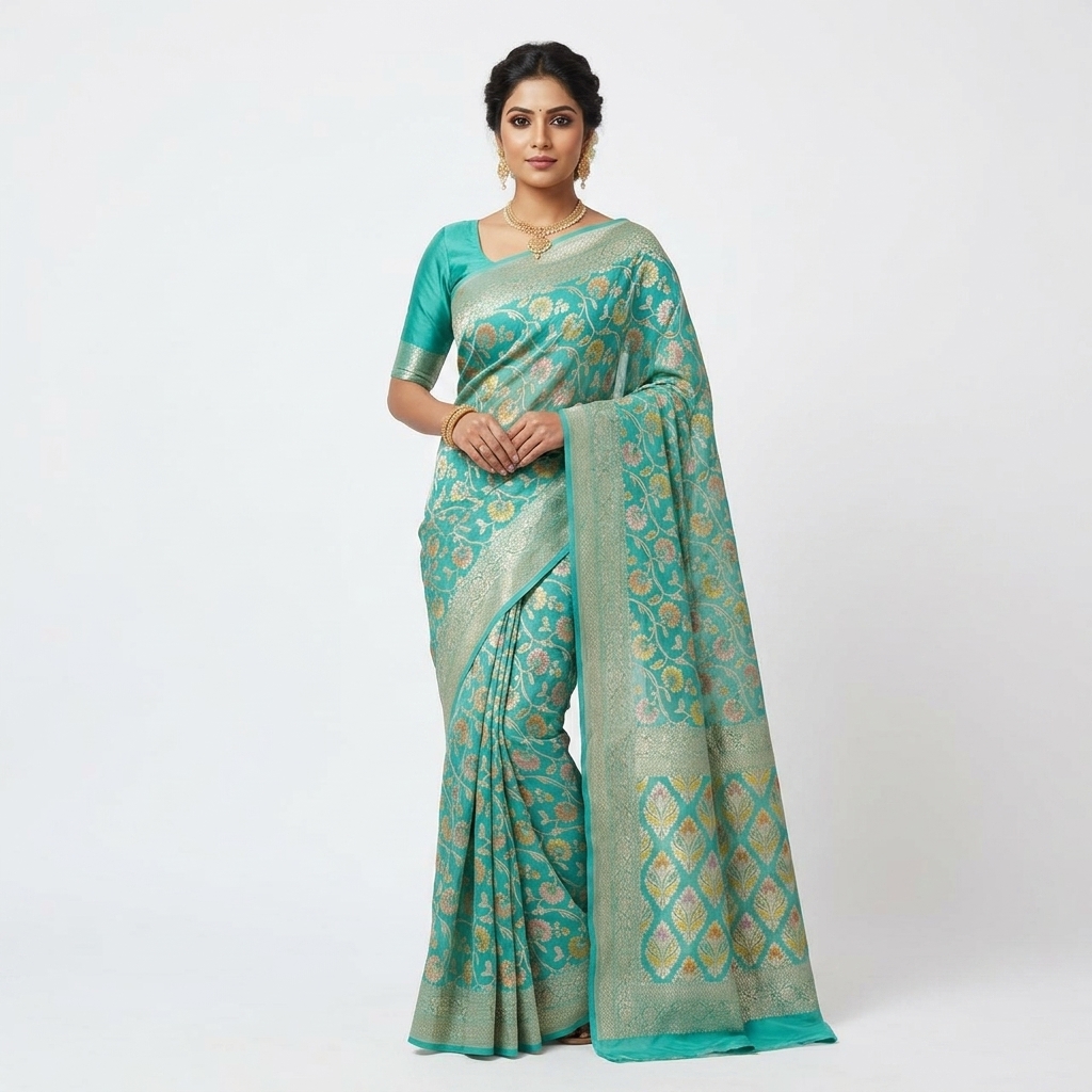 Pure Handwoven Khaddi Chiffon Saree - Look 13 - khaddi chiffon Banarasi Silk Saree | Shri Geeta Sarees