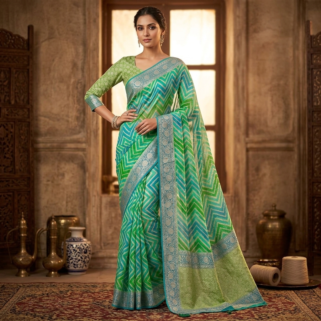 Pure Handwoven Khaddi Chiffon Saree - Look 15 - khaddi chiffon Banarasi Silk Saree | Shri Geeta Sarees