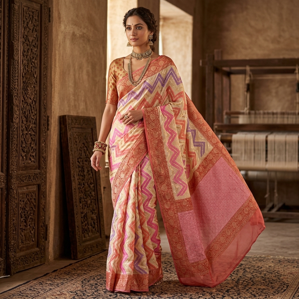 Pure Handwoven Khaddi Chiffon Saree - Look 16 - khaddi chiffon Banarasi Silk Saree | Shri Geeta Sarees