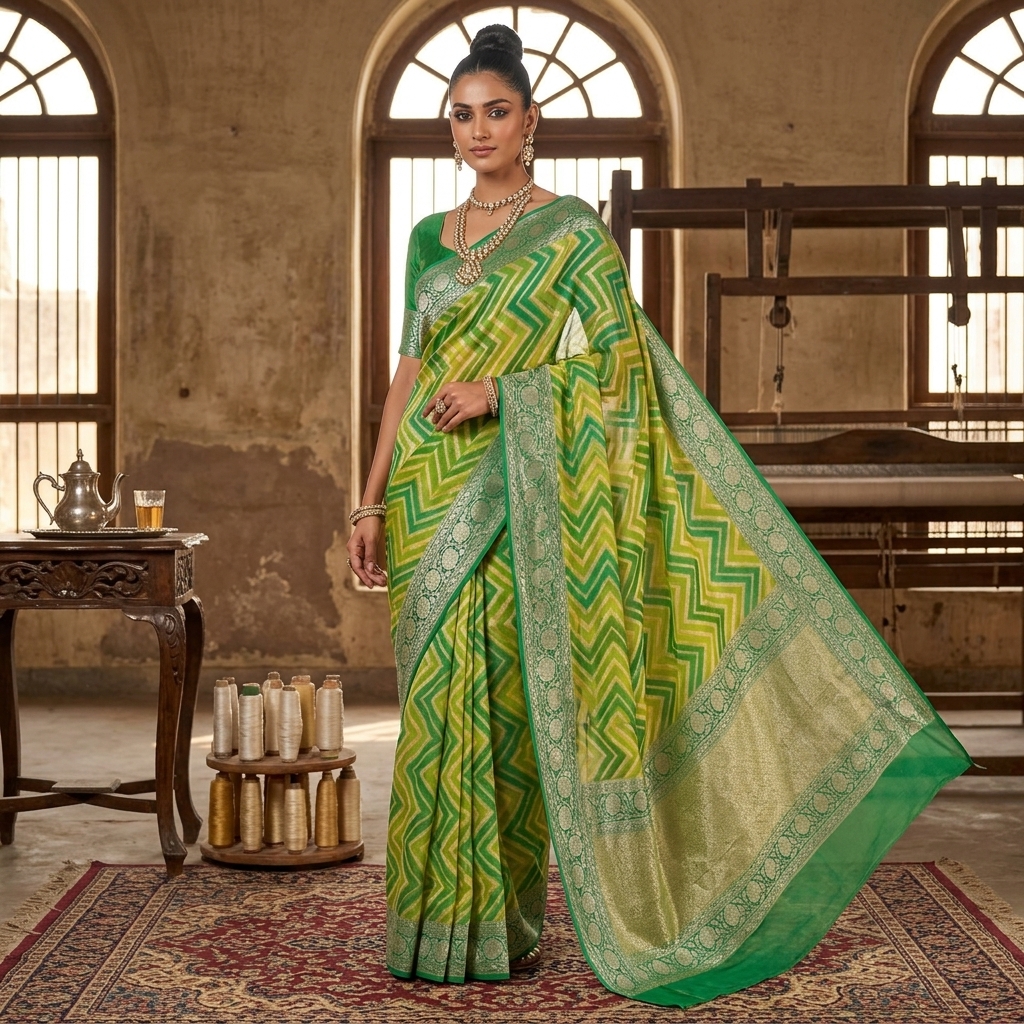 Pure Handwoven Khaddi Chiffon Saree - Look 17 - khaddi chiffon Banarasi Silk Saree | Shri Geeta Sarees