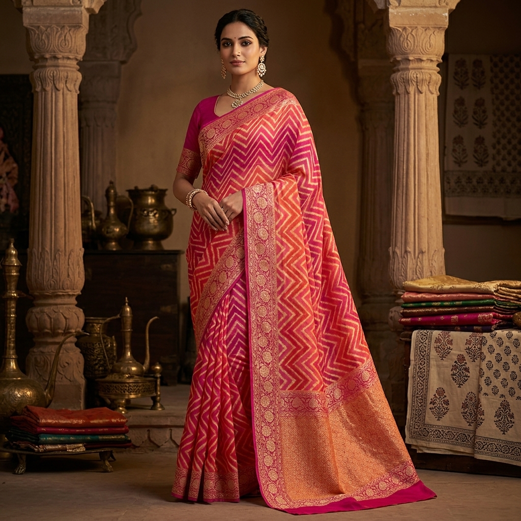 Pure Handwoven Khaddi Chiffon Saree - Look 18 - khaddi chiffon Banarasi Silk Saree | Shri Geeta Sarees