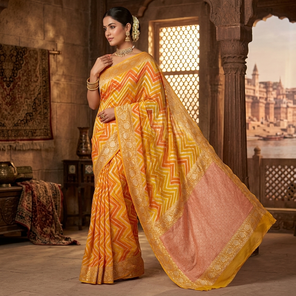 Pure Handwoven Khaddi Chiffon Saree - Look 20 - khaddi chiffon Banarasi Silk Saree | Shri Geeta Sarees
