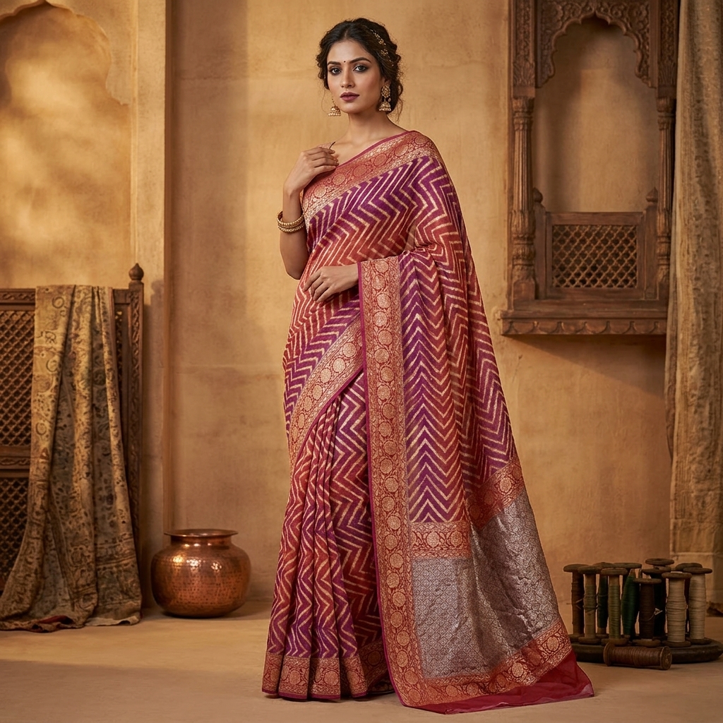 Pure Handwoven Khaddi Chiffon Saree - Look 21 - khaddi chiffon Banarasi Silk Saree | Shri Geeta Sarees