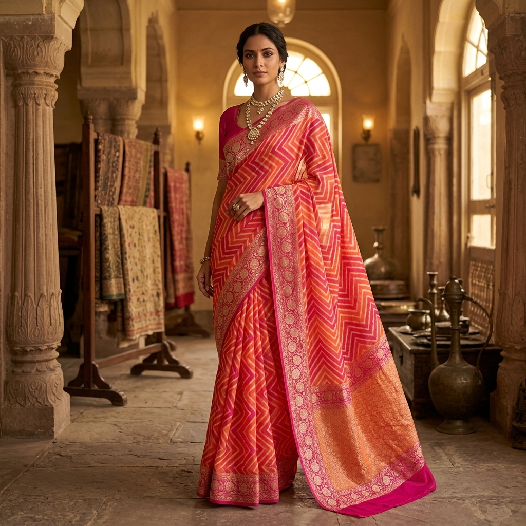 Pure Handwoven Khaddi Chiffon Saree - Look 22 - khaddi chiffon Banarasi Silk Saree | Shri Geeta Sarees