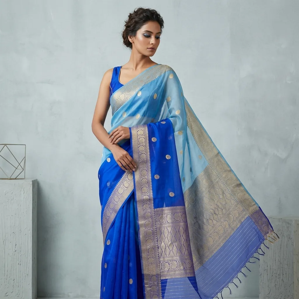 Pure Handwoven Organza Saree - Look 1