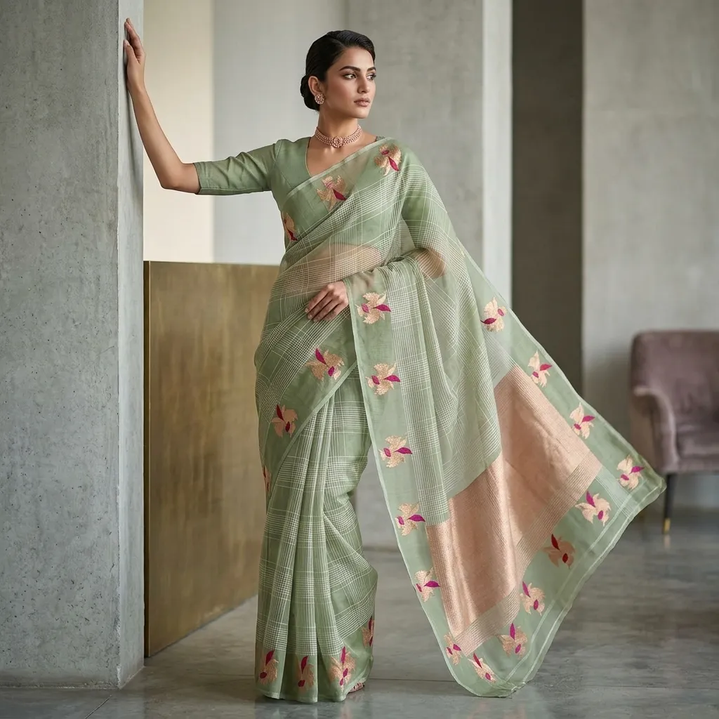 Pure Handwoven Organza Saree - Look 10 - Detail View 1 | Shri Geeta Sarees