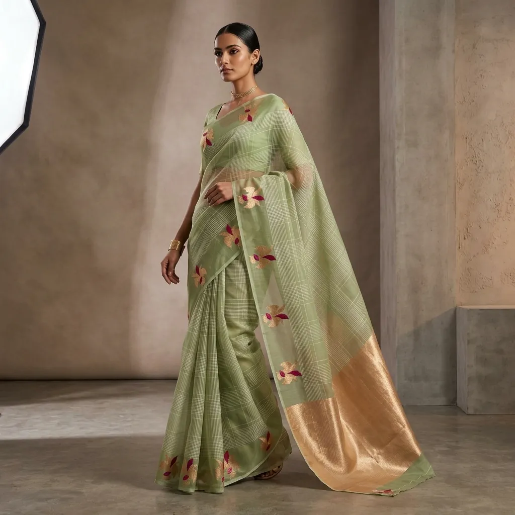 Pure Handwoven Organza Saree - Look 11 - Detail View 1 | Shri Geeta Sarees
