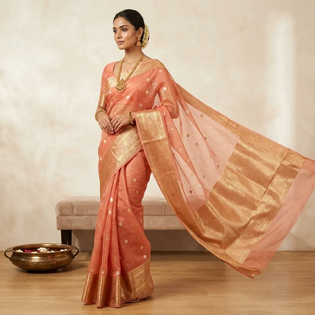 Pure Handwoven Organza Saree - Look 12 - Detail View 1 | Shri Geeta Sarees