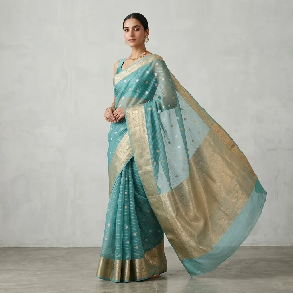 Pure Handwoven Kora Organza Saree - Look 15 - organza Banarasi Silk Saree | Shri Geeta Sarees