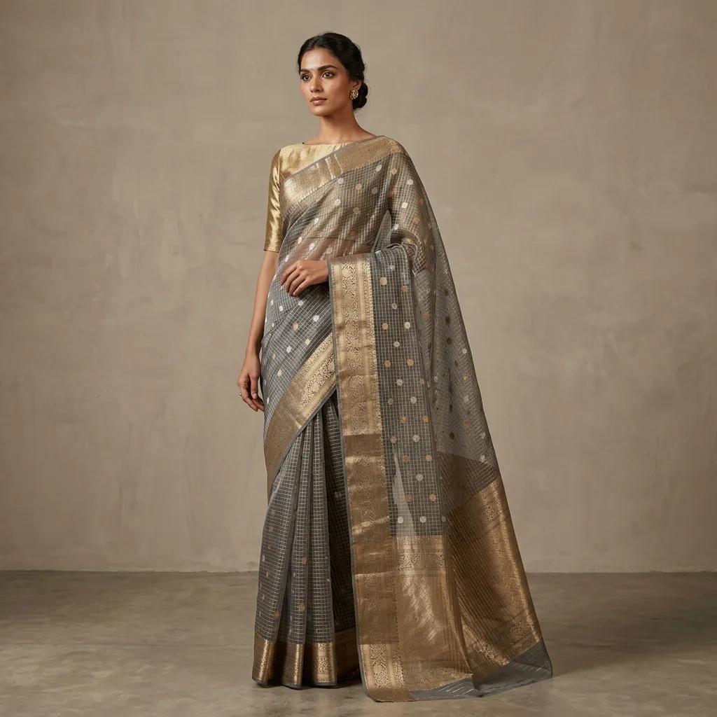 Pure Handwoven Kora Organza Saree - Look 17 - organza Banarasi Silk Saree | Shri Geeta Sarees