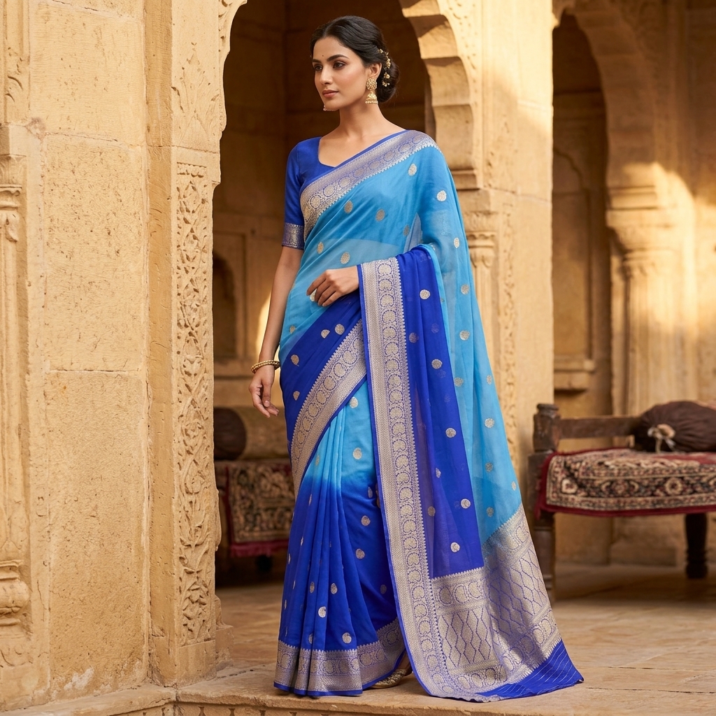 Pure Handwoven Kora Organza Saree - Look 1 - organza Banarasi Silk Saree | Shri Geeta Sarees