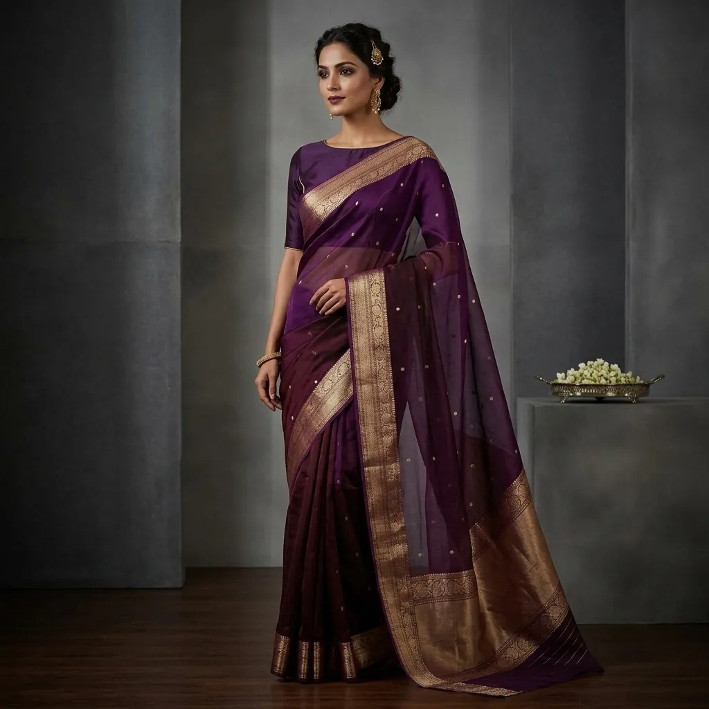 Pure Handwoven Organza Saree - Look 2