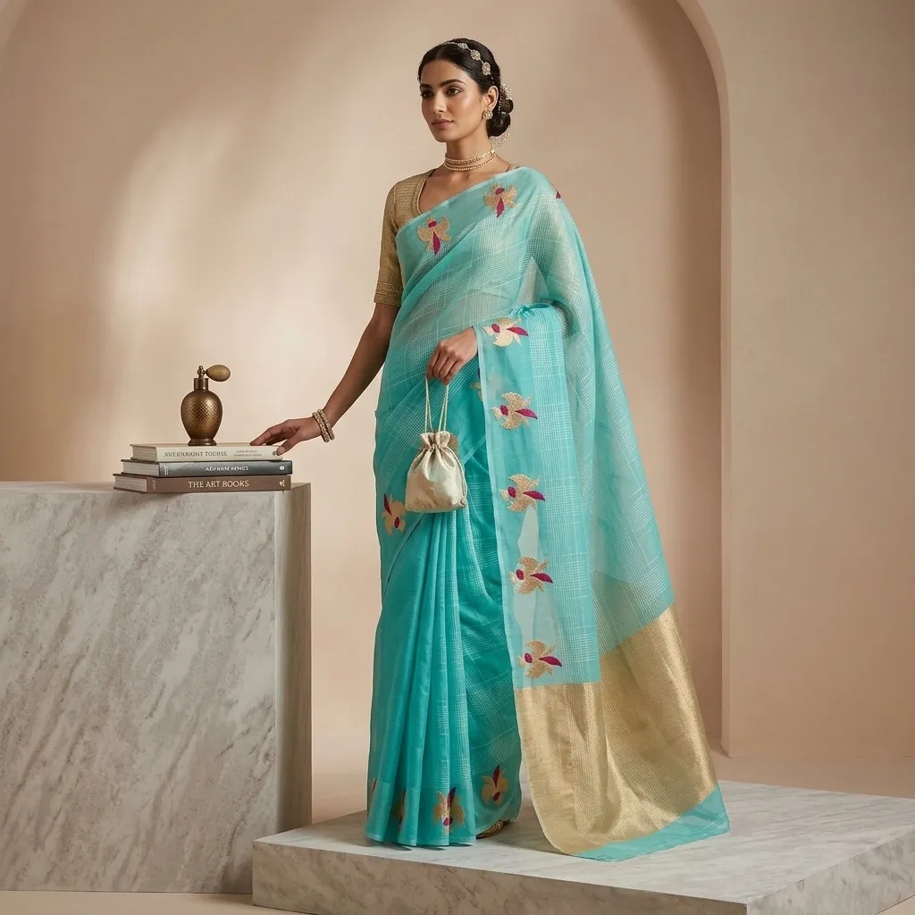 Pure Handwoven Kora Organza Saree - Look 22 - organza Banarasi Silk Saree | Shri Geeta Sarees
