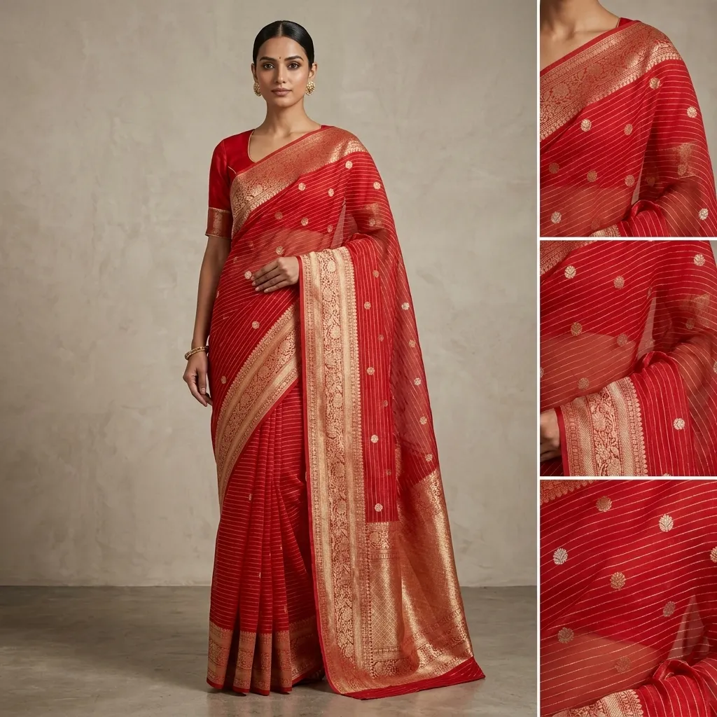 Pure Handwoven Kora Organza Saree - Look 23 - organza Banarasi Silk Saree | Shri Geeta Sarees
