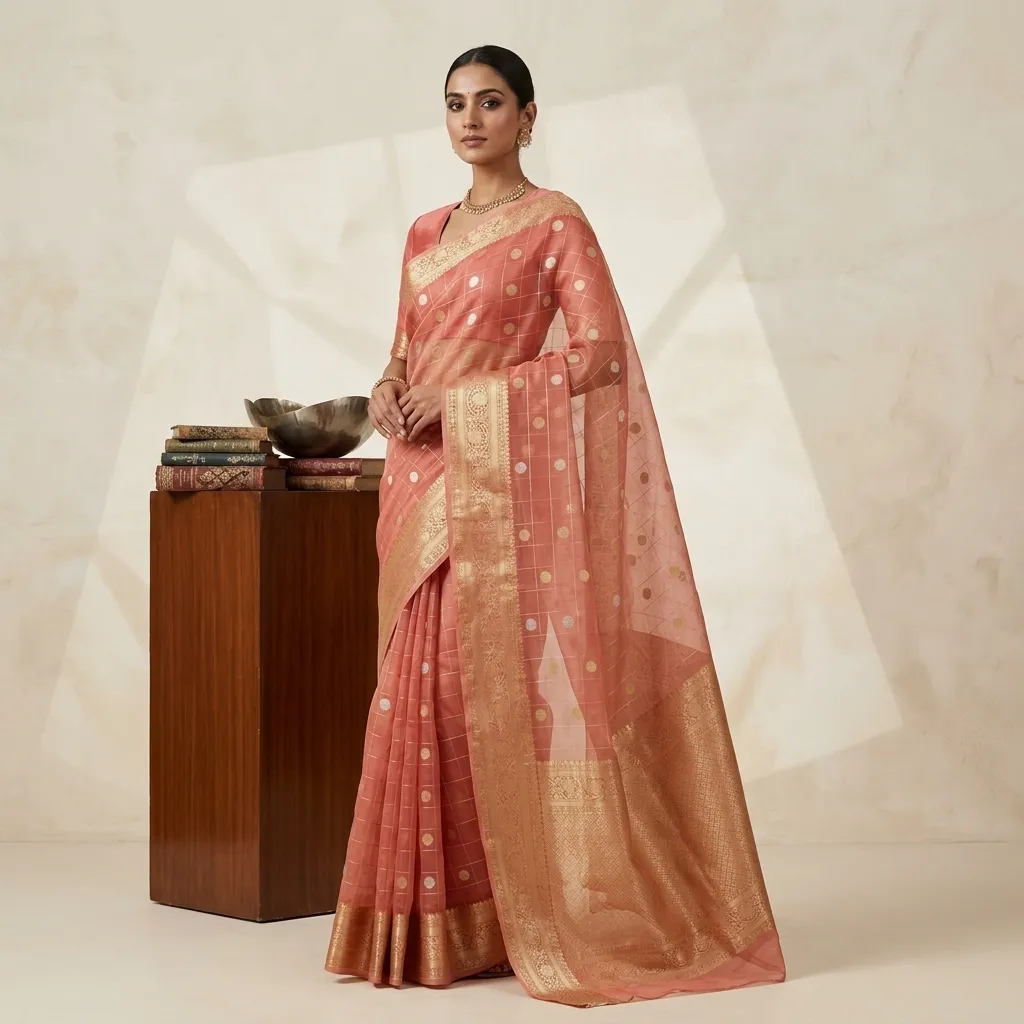 Pure Handwoven Kora Organza Saree - Look 24 - organza Banarasi Silk Saree | Shri Geeta Sarees