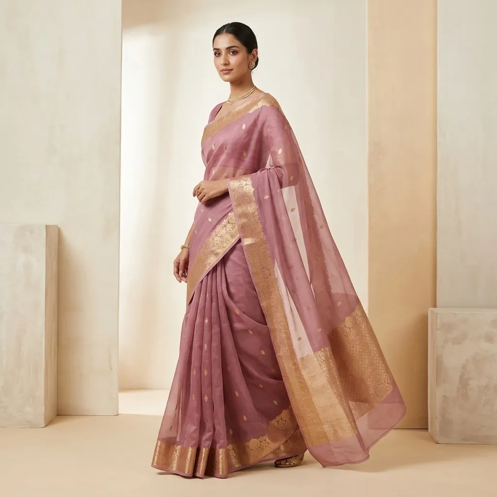Pure Handwoven Kora Organza Saree - Look 26 - organza Banarasi Silk Saree | Shri Geeta Sarees