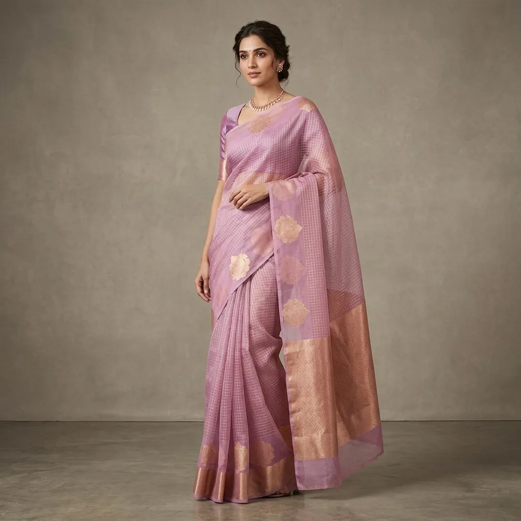 Pure Handwoven Kora Organza Saree - Look 27 - organza Banarasi Silk Saree | Shri Geeta Sarees