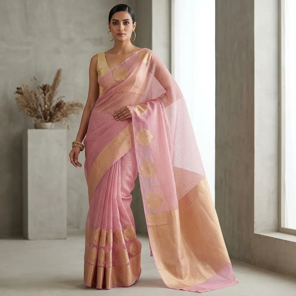 Pure Handwoven Kora Organza Saree - Look 28 - organza Banarasi Silk Saree | Shri Geeta Sarees