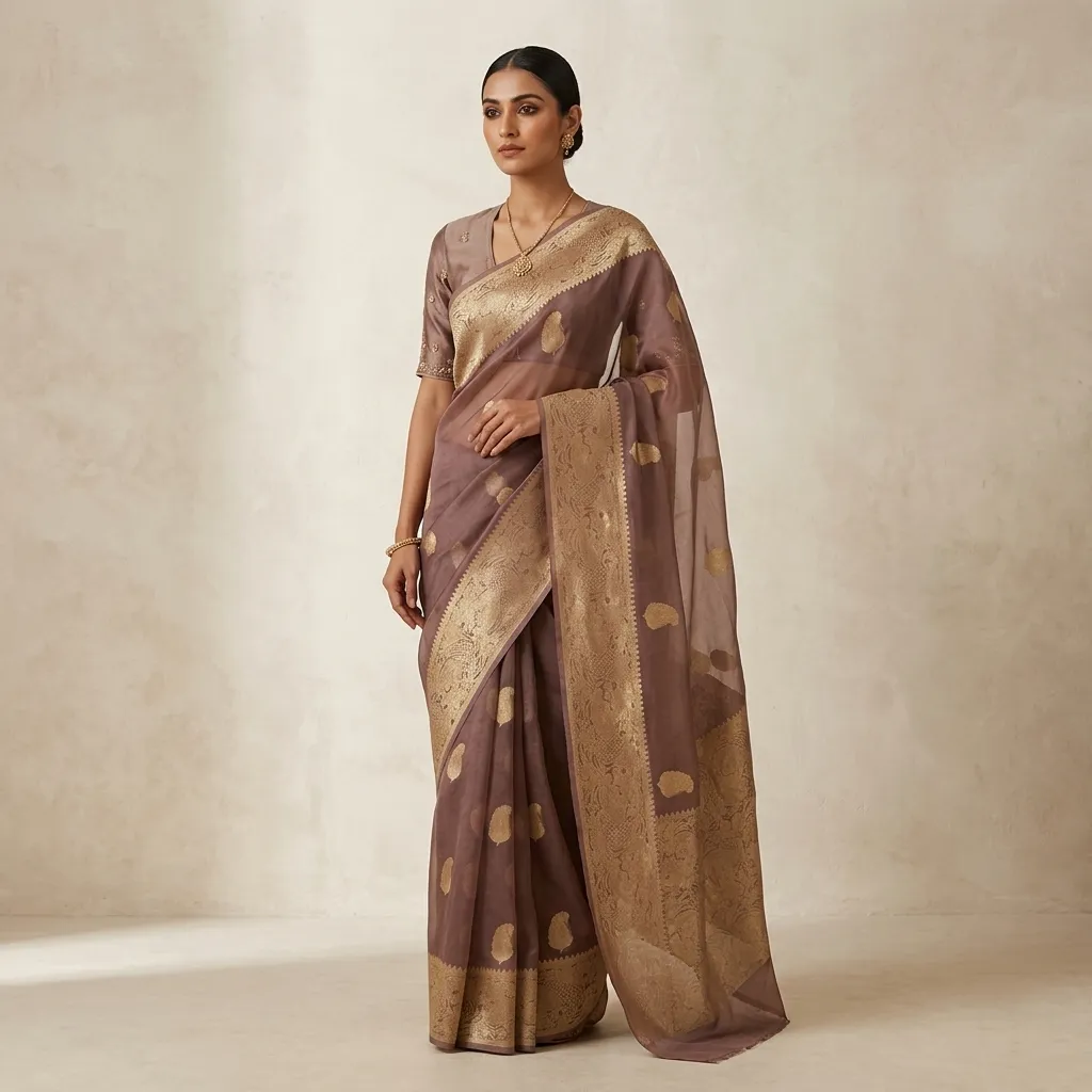 Pure Handwoven Kora Organza Saree - Look 29 - organza Banarasi Silk Saree | Shri Geeta Sarees