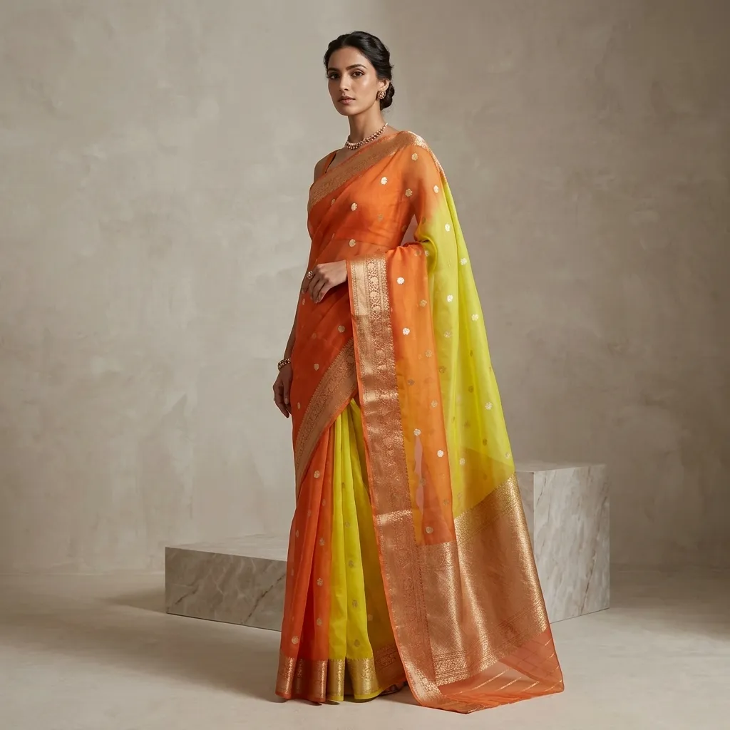 Pure Handwoven Organza Saree - Look 3