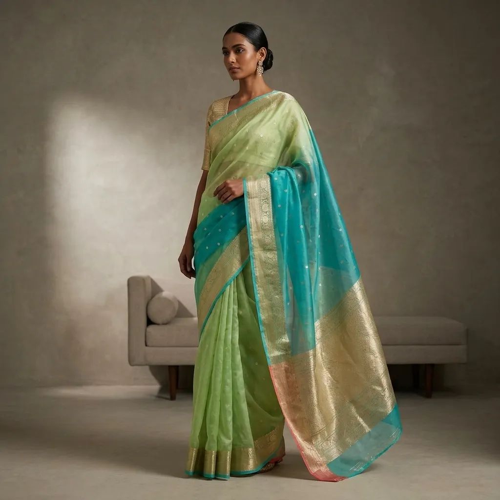 Pure Handwoven Organza Saree - Look 4