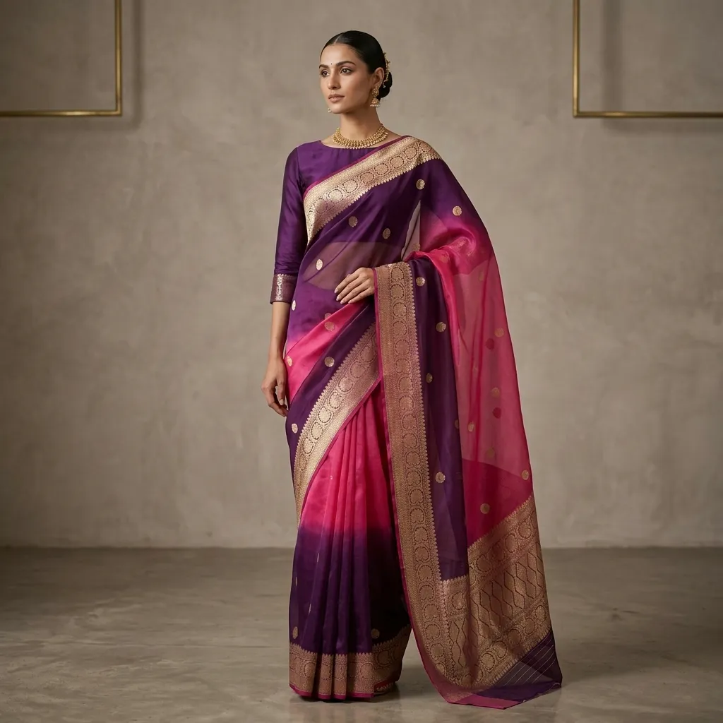 Pure Handwoven Organza Saree - Look 5