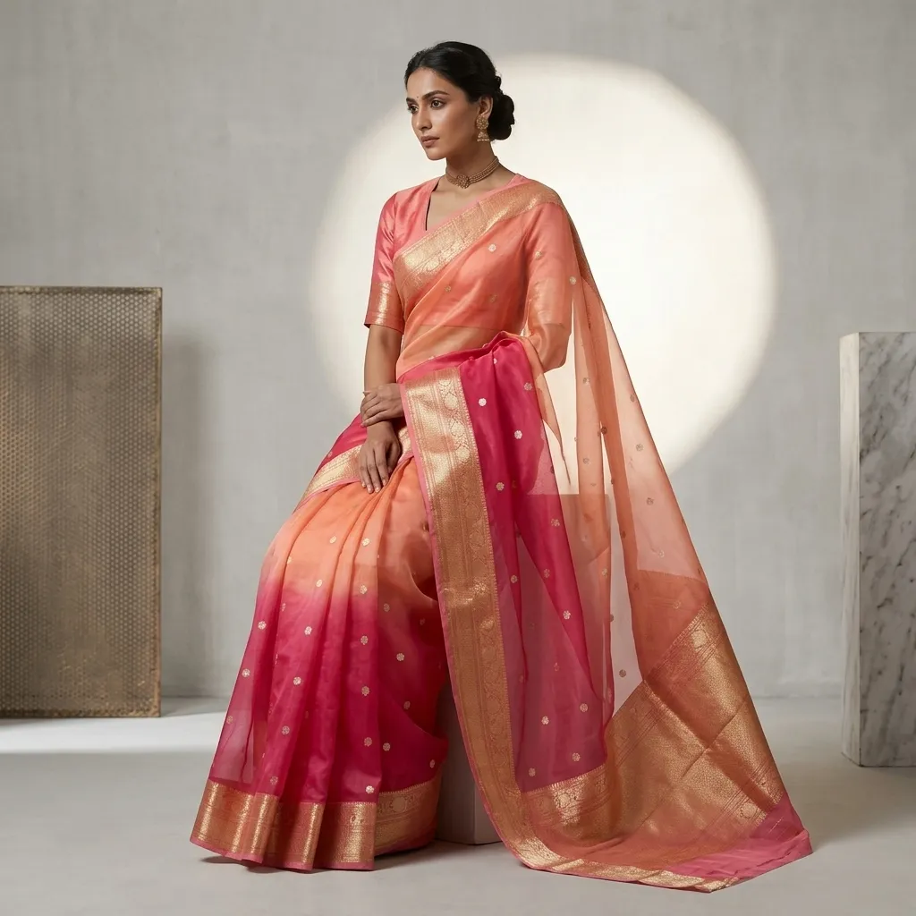 Pure Handwoven Organza Saree - Look 6 - Detail View 1 | Shri Geeta Sarees