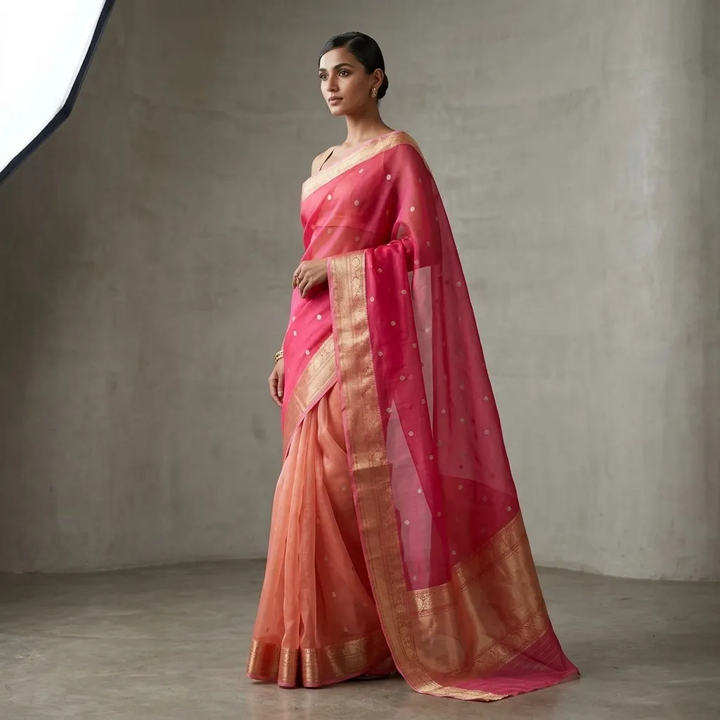 Pure Handwoven Organza Saree - Look 7 - Detail View 1 | Shri Geeta Sarees