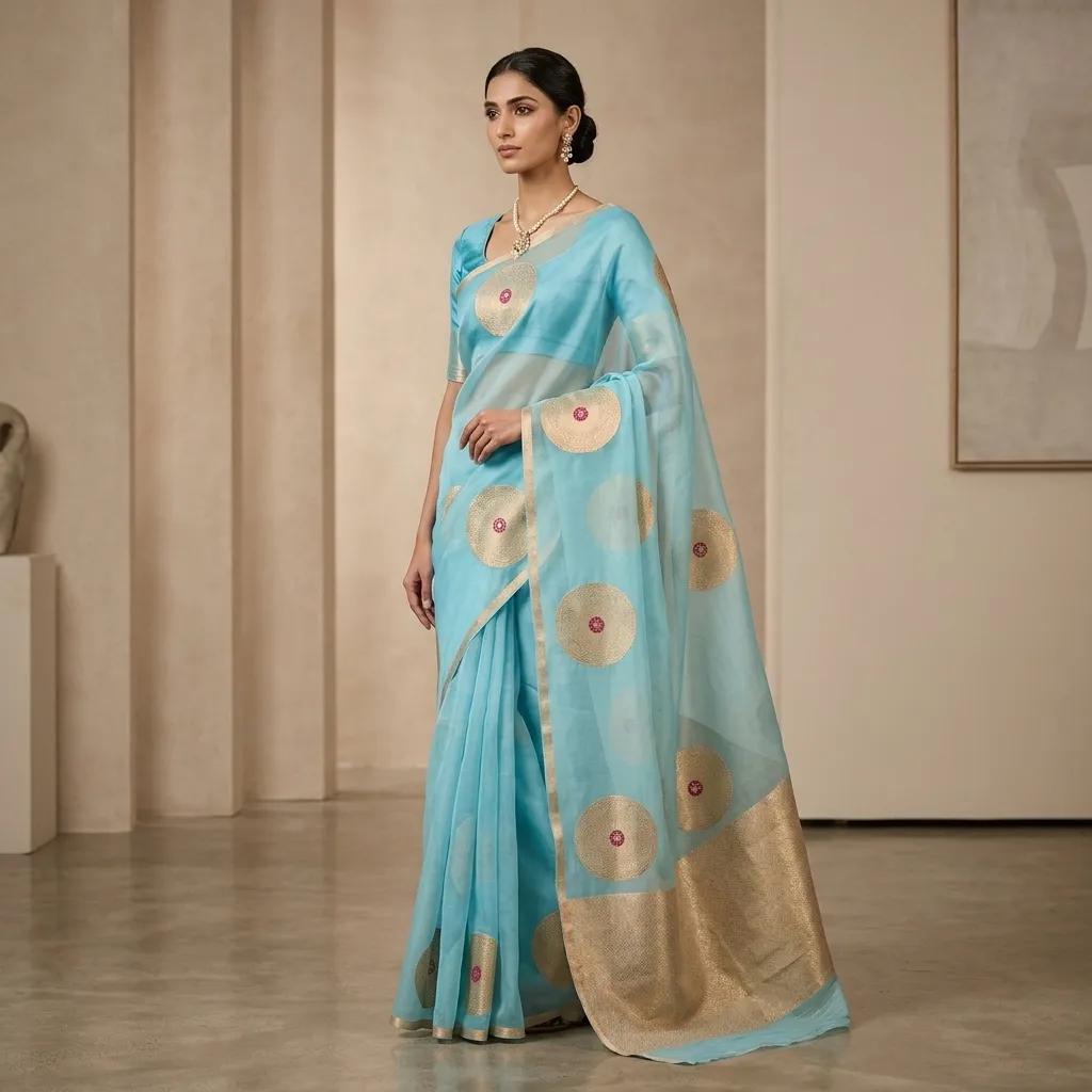 Pure Handwoven Organza Saree - Look 9 - Detail View 1 | Shri Geeta Sarees