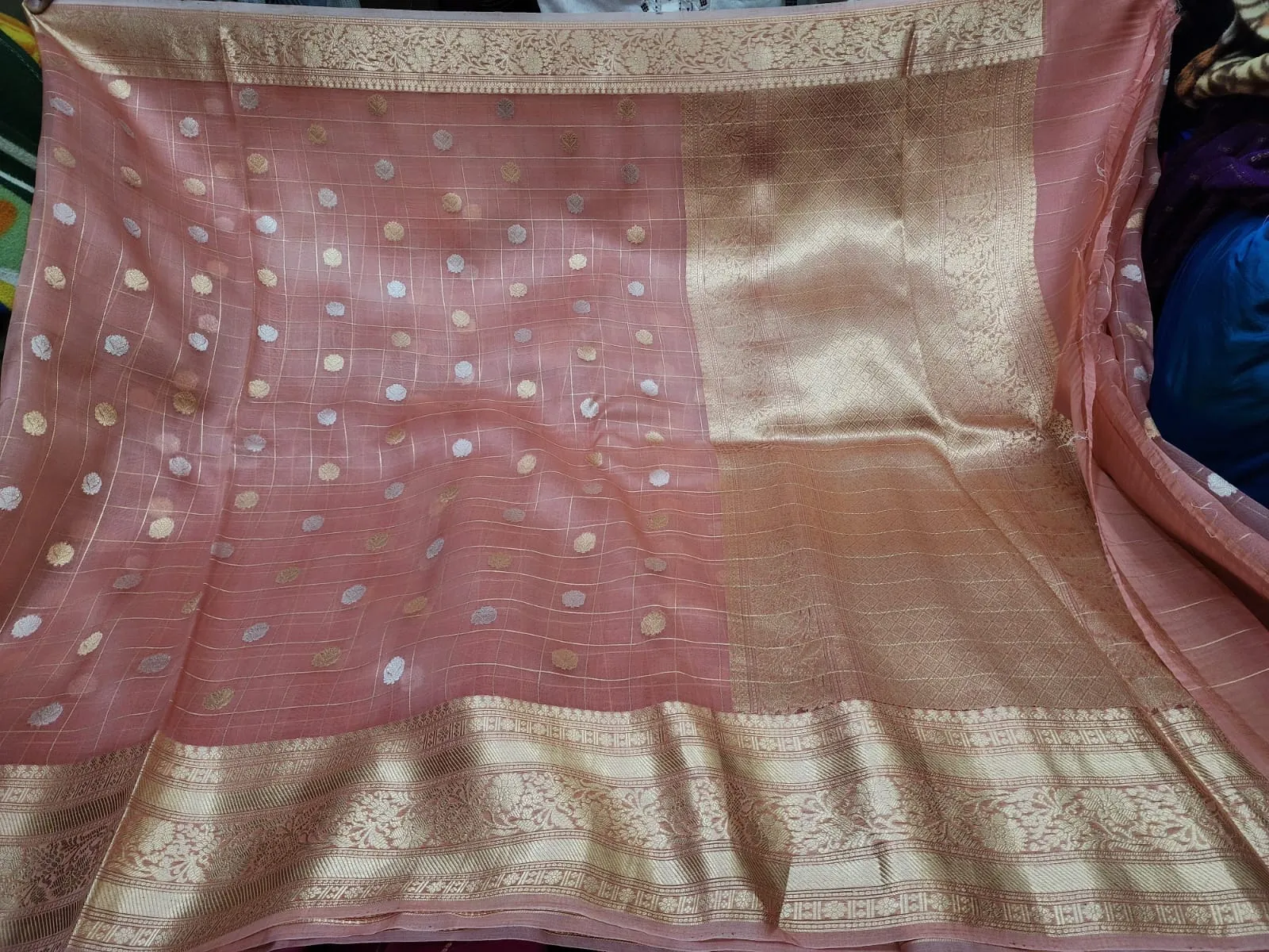 Pure Handwoven Kora Organza Saree - Look 12 - Detail View 2 Pure Handwoven Kora Organza Saree - Look 12 - Detail View 2 | Shri Geeta Sarees
