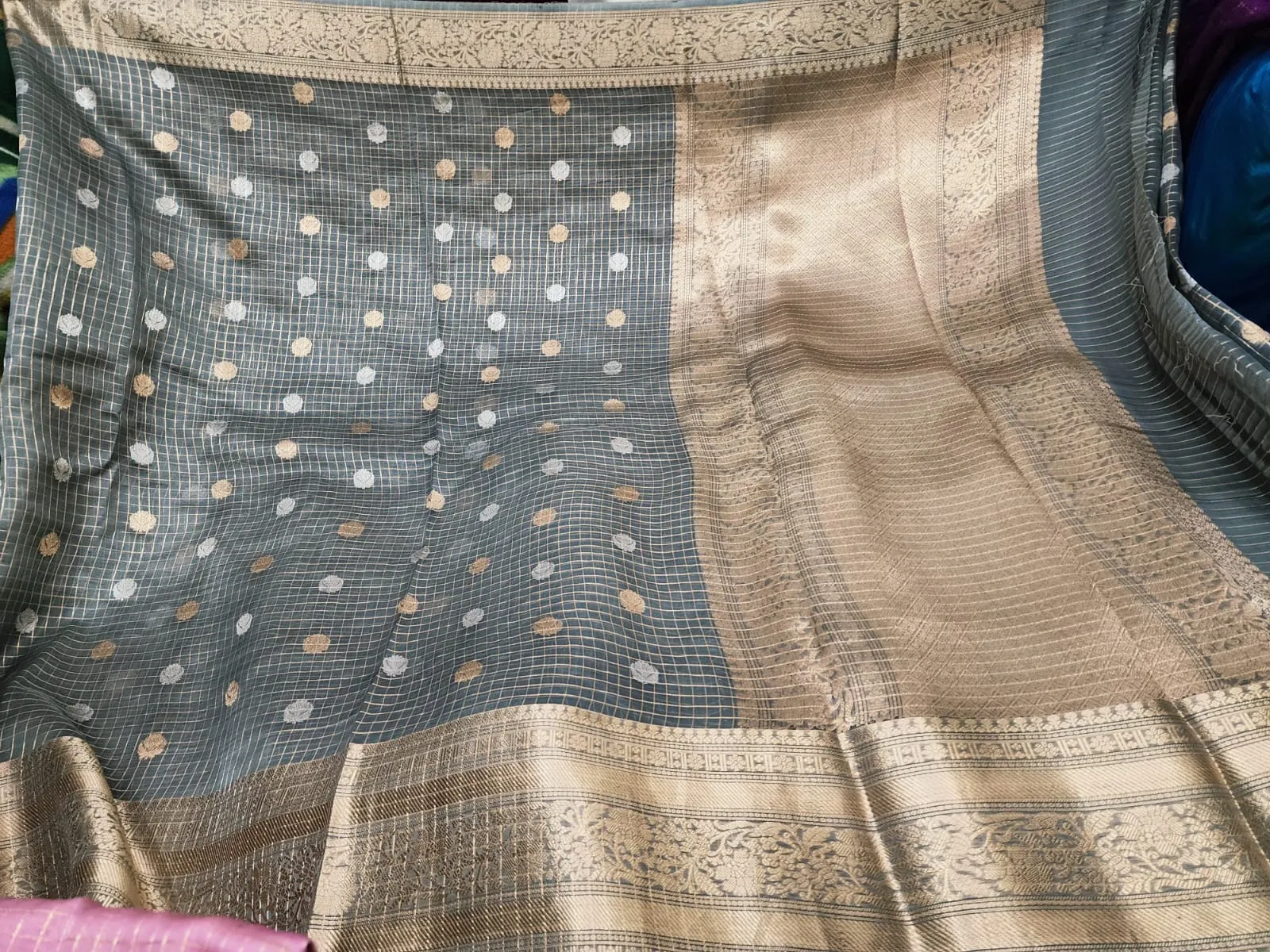 Pure Handwoven Kora Organza Saree - Look 17 - Detail View 3 Pure Handwoven Kora Organza Saree - Look 17 - Detail View 3 | Shri Geeta Sarees