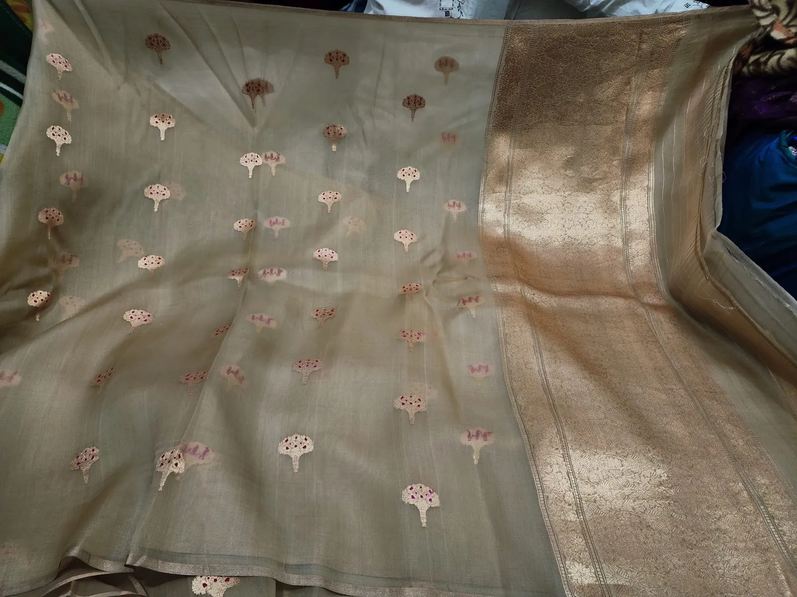 Pure Handwoven Kora Organza Saree - Look 19 - Detail View 3 Pure Handwoven Kora Organza Saree - Look 19 - Detail View 3 | Shri Geeta Sarees
