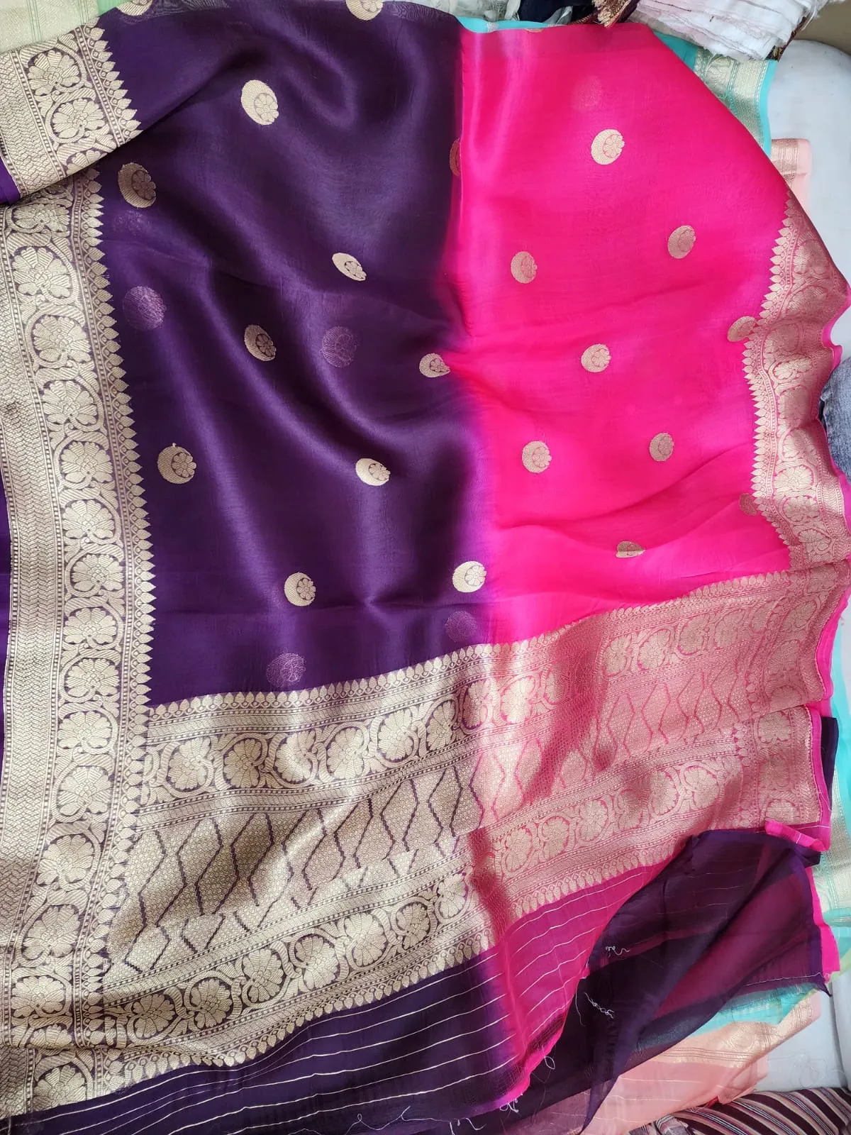 Pure Handwoven Kora Organza Saree - Look 5 - Detail View 2 Pure Handwoven Kora Organza Saree - Look 5 - Detail View 2 | Shri Geeta Sarees