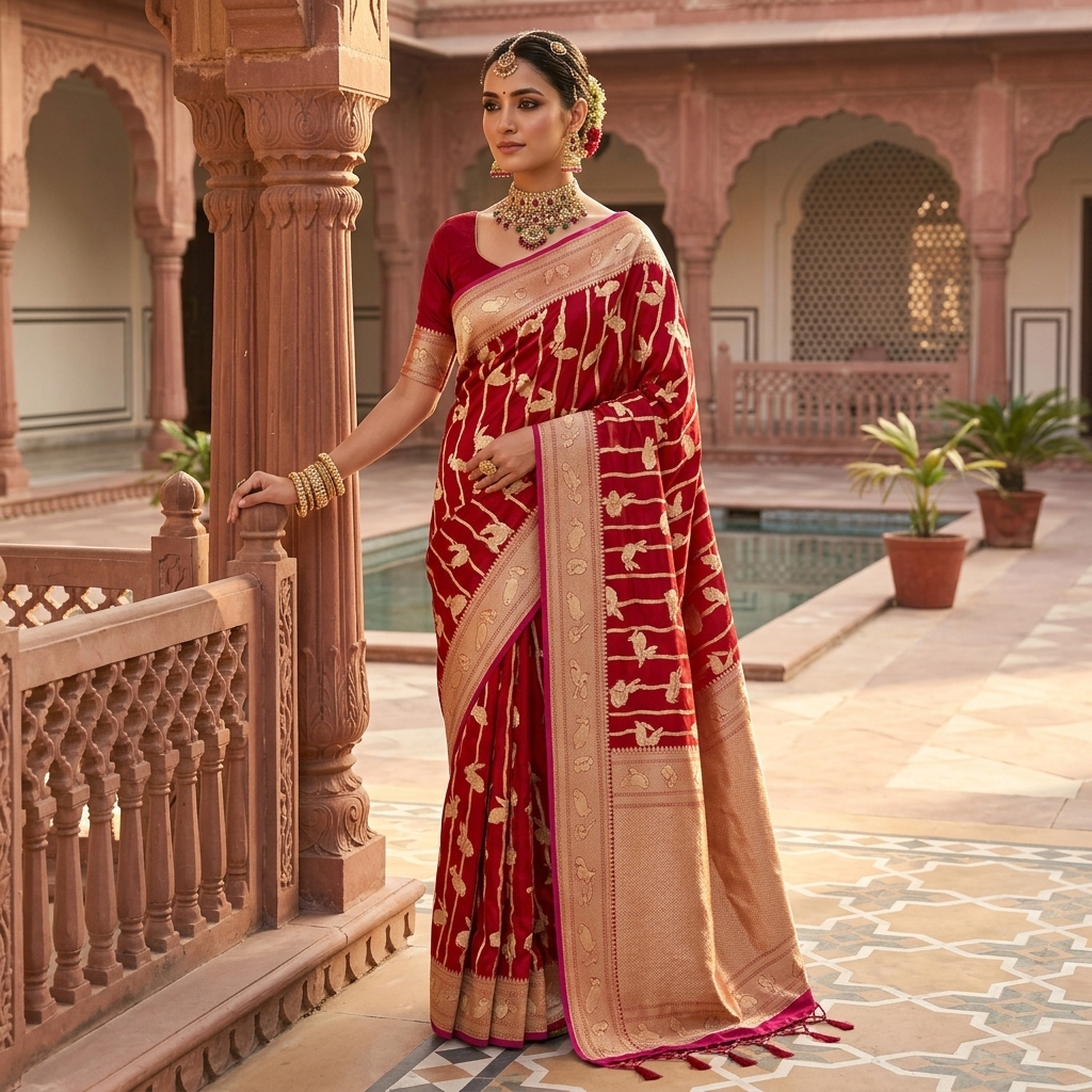 Pure Handwoven Silk Katan Saree - Look 1 - pure silk katan Banarasi Silk Saree | Shri Geeta Sarees