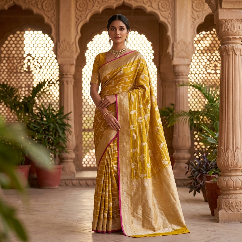 Pure Handwoven Silk Katan Saree - Look 10 - pure silk katan Banarasi Silk Saree | Shri Geeta Sarees