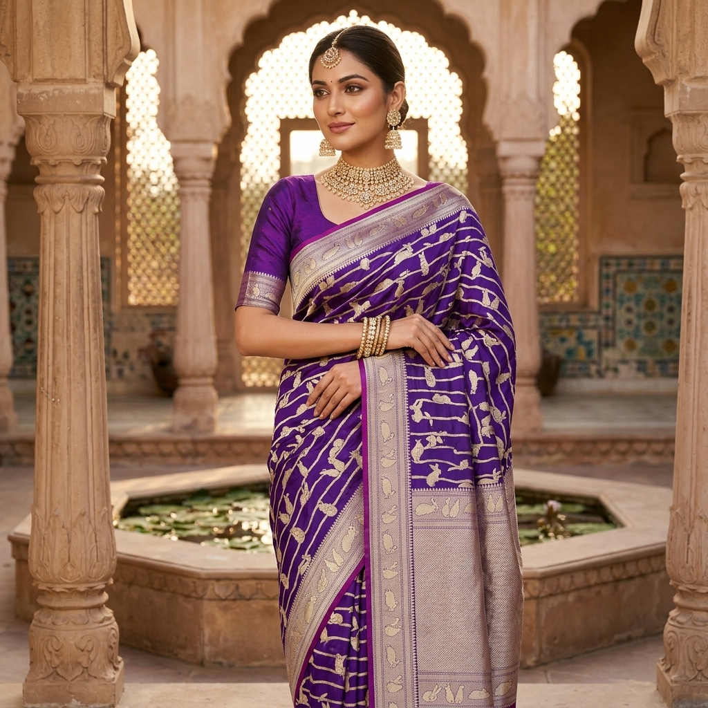 Pure Handwoven Silk Katan Saree - Look 11 - pure silk katan Banarasi Silk Saree | Shri Geeta Sarees