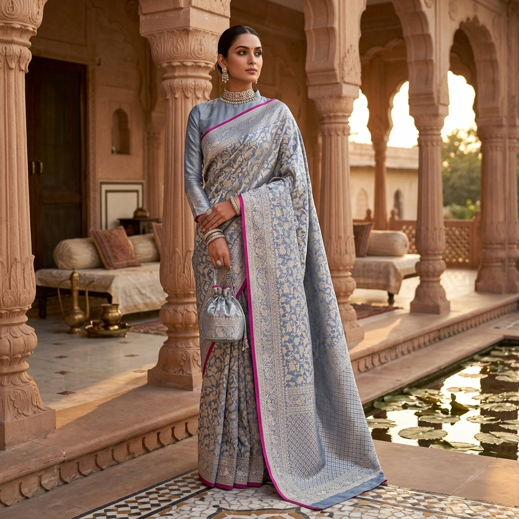 Pure Handwoven Silk Katan Saree - Look 12 - pure silk katan Banarasi Silk Saree | Shri Geeta Sarees