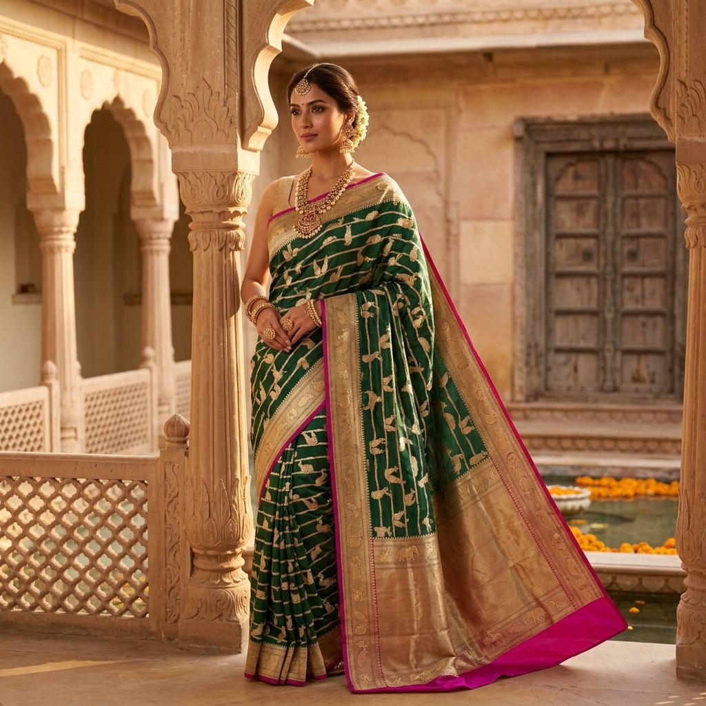 Pure Handwoven Silk Katan Saree - Look 13 - pure silk katan Banarasi Silk Saree | Shri Geeta Sarees